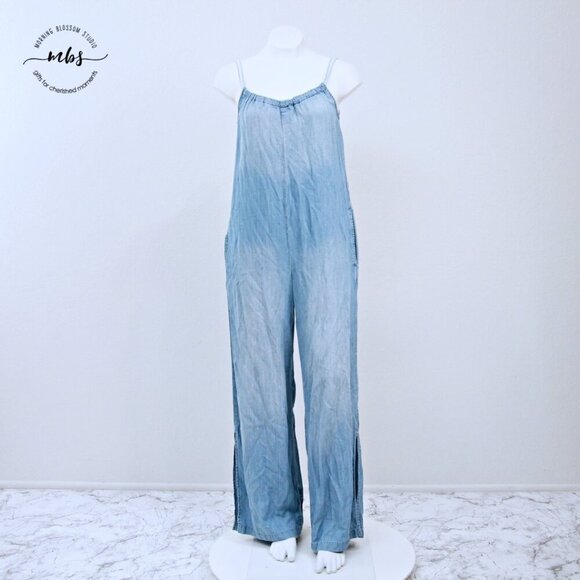 Cloth & Stone Chambray Sleeveless Side Slit Wide Leg Jumpsuit Blue Women XS - Picture 6 of 15